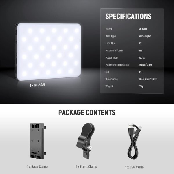 NEEWER Basics NL-60AI - Luz para selfie para teléfono